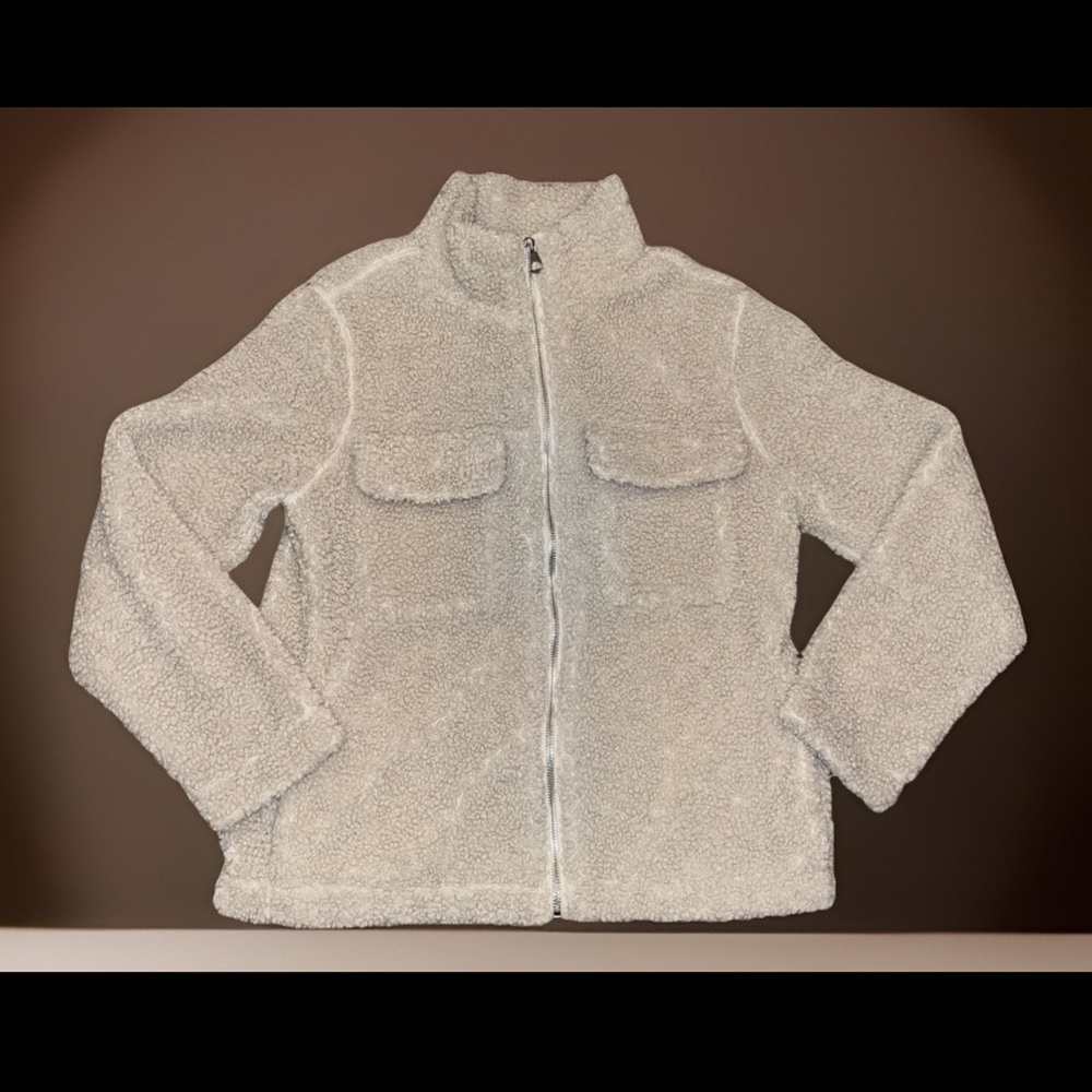H&M REGULAR FIT TEDDY FLEECE MOTORCYCLE JACKET W/SLASH POCKETS SZ LARGE